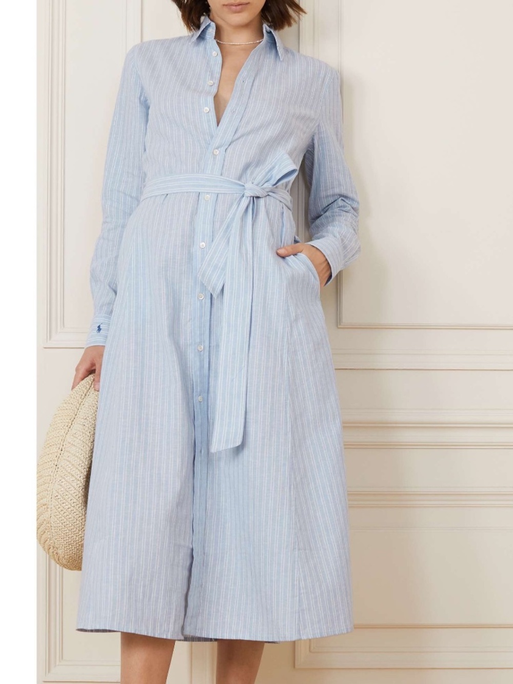 Polo Ralph Lauren belted striped linen and cotton-blend midi shirt dress